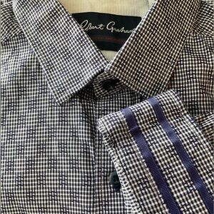 Robert Graham Modern Americana Blue Geo Plaid Tailored Fit L/S Button Up Shirt L